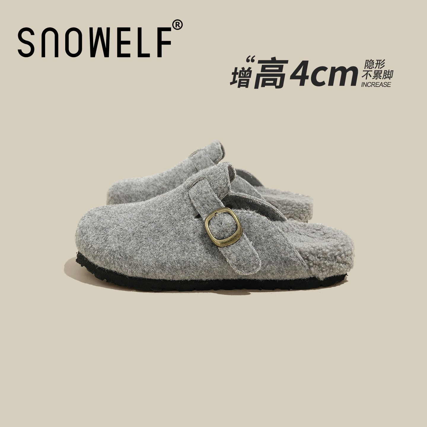 snowelf~增高4CM厚底半拖勃肯鞋