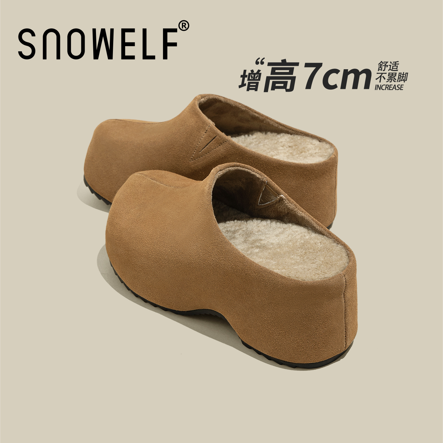 7cm增高~复古厚底勃肯鞋包头半拖