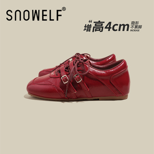 真皮复古内增高玛丽珍鞋女2026春季百搭轻便女鞋子厚底红色小单鞋