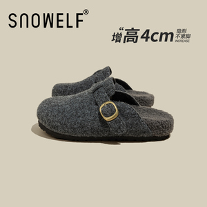 snowelf~厚底毛呢勃肯鞋半拖单鞋