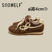 棕色复古阿甘德训鞋 百搭内增高厚底软底休闲运动鞋 女2026新款 春季