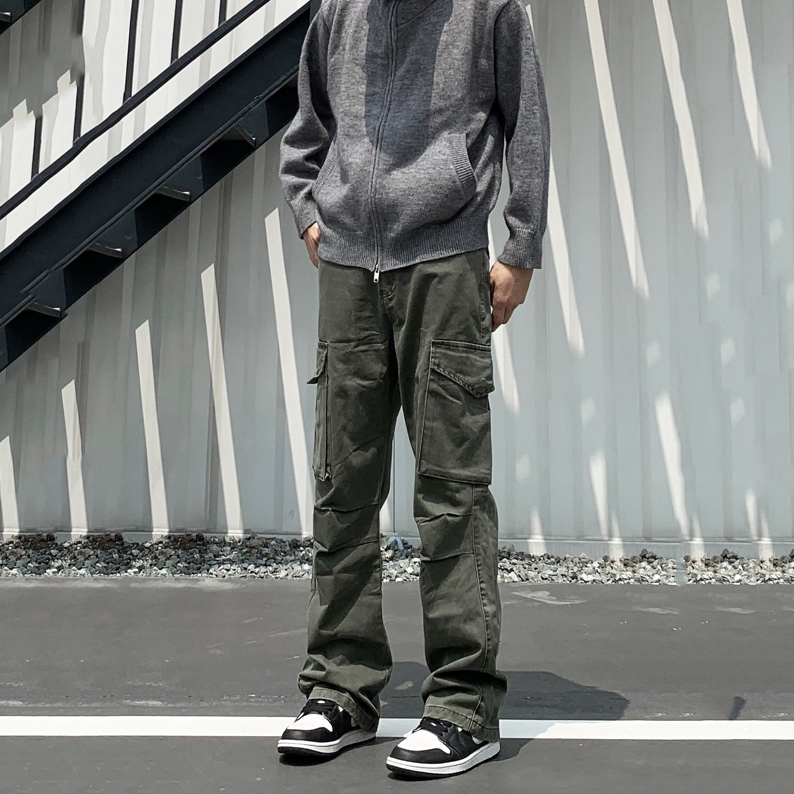 美式复古cleanfit伞兵裤男女潮修身直筒高街vibe微喇工装休闲裤子