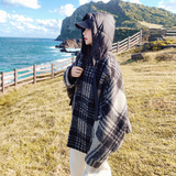 格纹巨好看复古毛呢羽绒服女2025冬季新款白鸭绒内胆连帽呢大衣潮，女装羽绒服，2C179