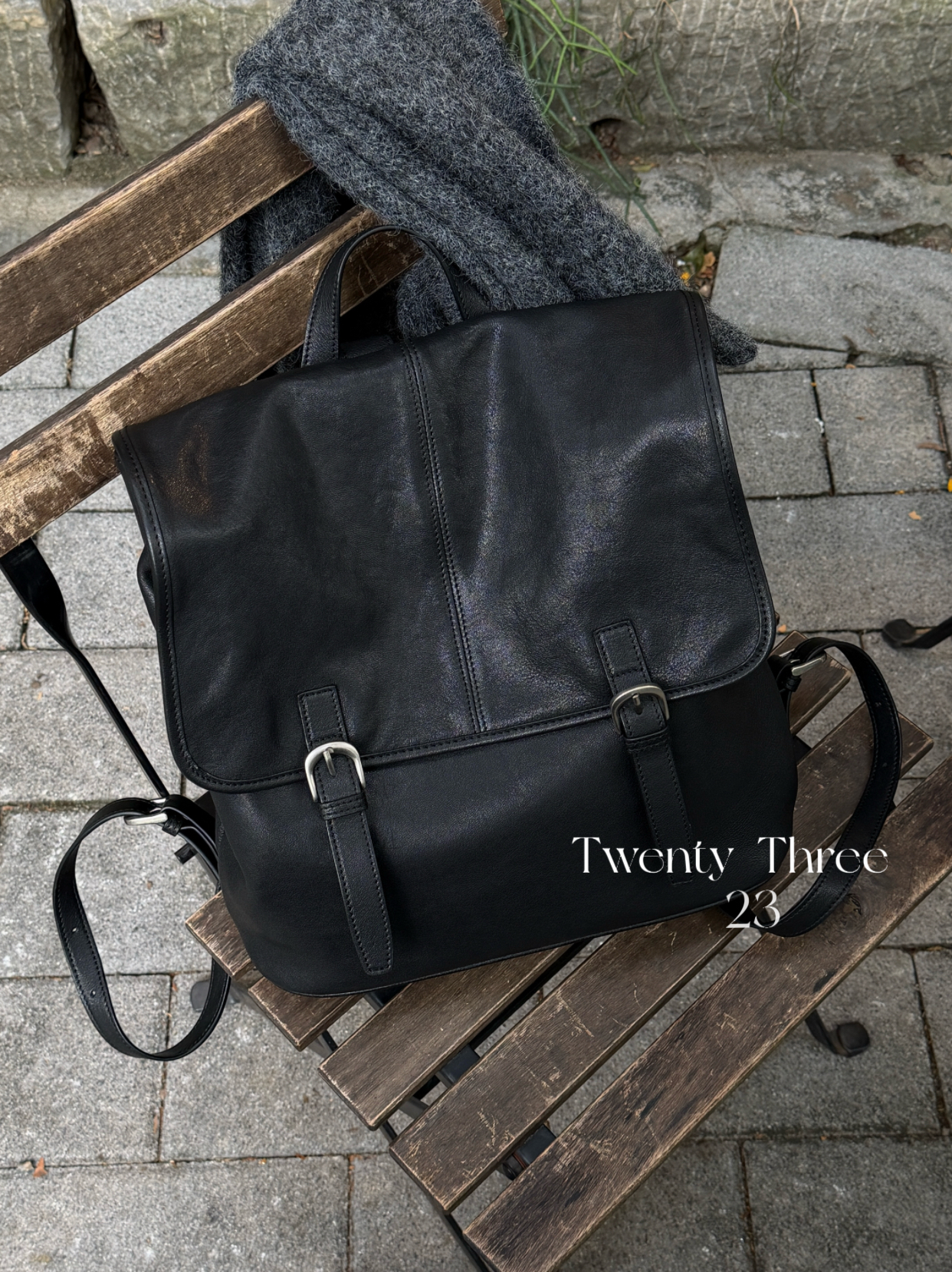 Twenty Three复古植鞣牛皮邮差双肩包慵懒风通勤大容量电脑包