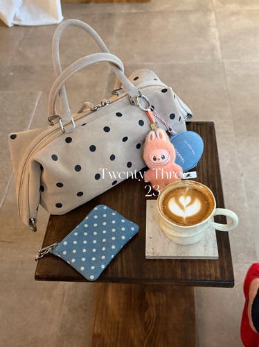 Twenty Three小众韩系ins风磨砂皮波点手提包保龄球休闲斜挎包