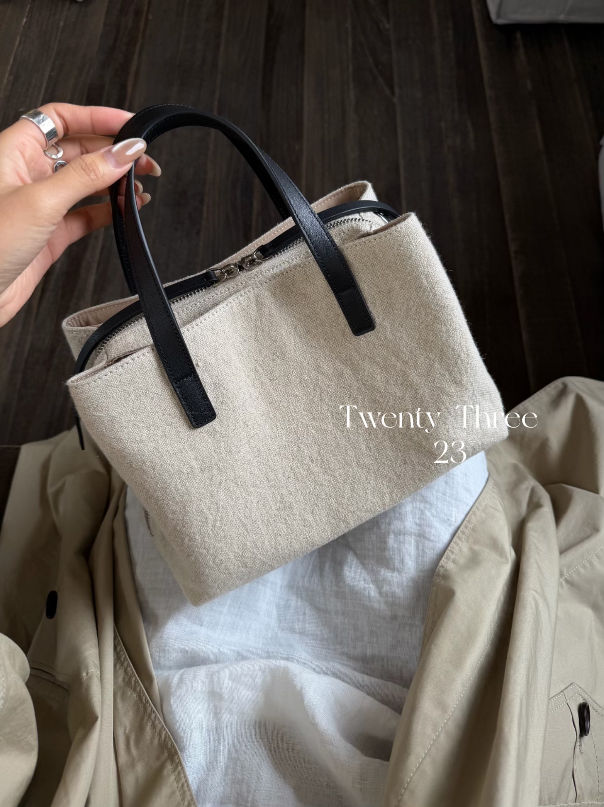 Twenty Three 极简亚麻多隔层大容量托特包慵懒风斜挎通勤包