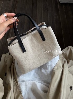 Twenty Three 极简亚麻多隔层大容量托特包慵懒风斜挎通勤包