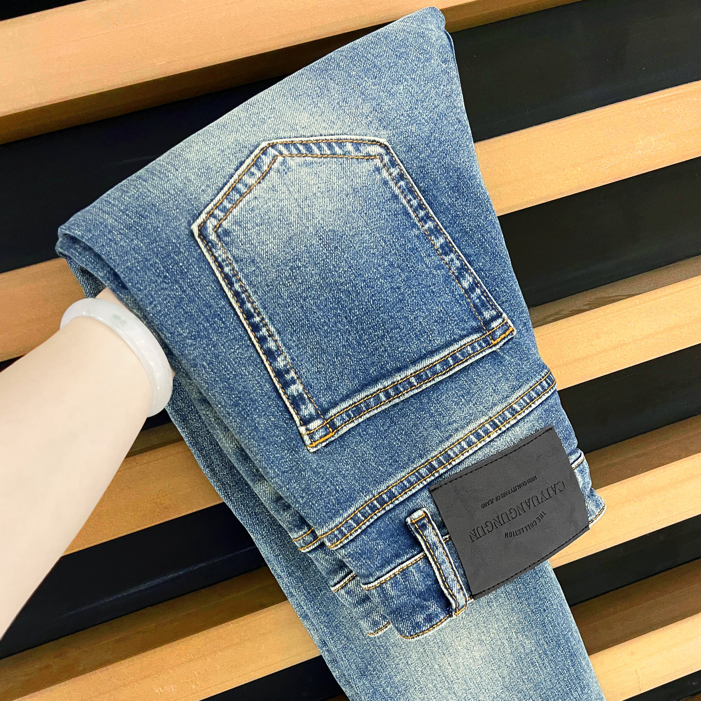 时尚男装/九分牛仔裤男士/韩版潮流/水洗复古/弹力蓝色修身小脚裤