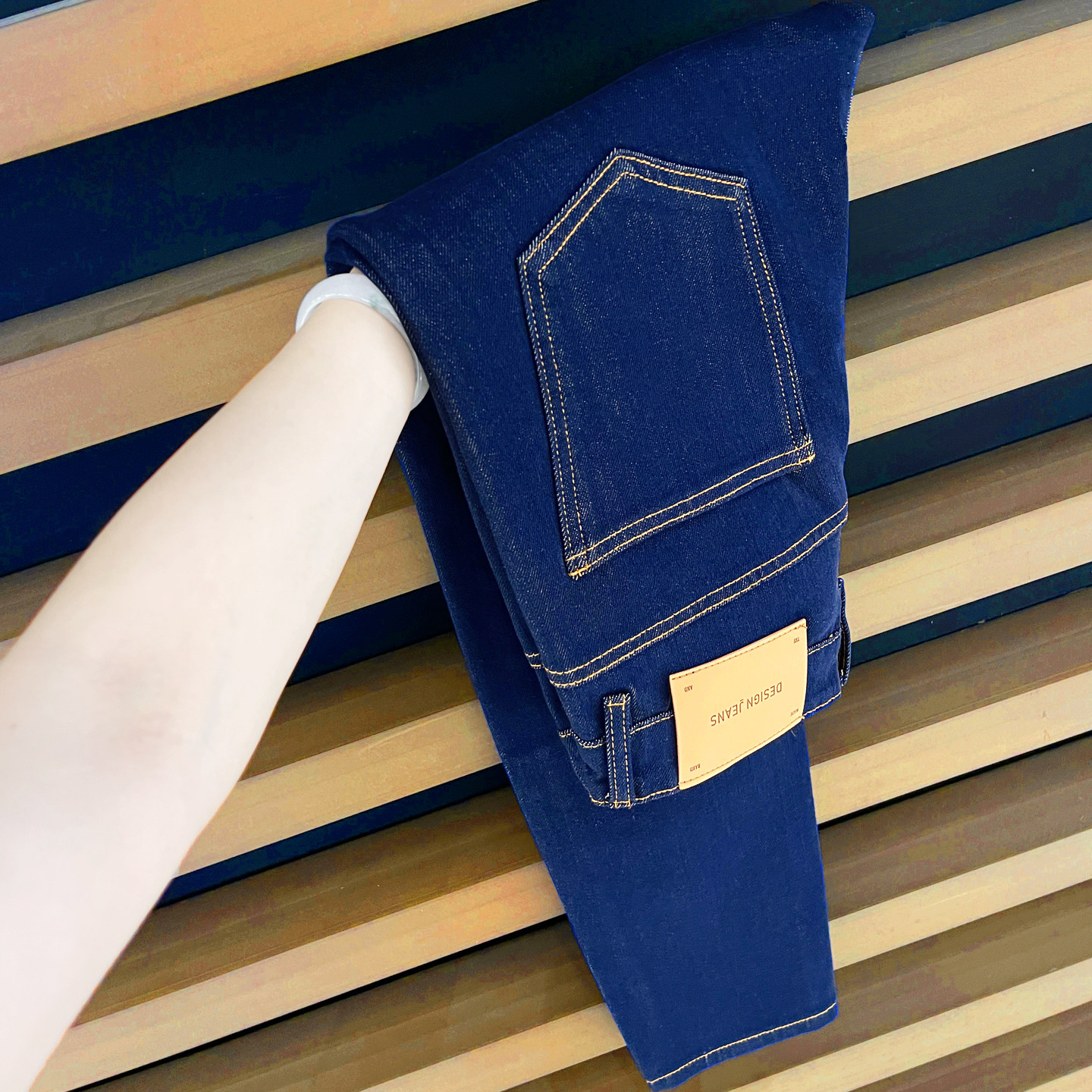 赤耳丹宁海涛蓝/九分牛仔裤男士/轻奢潮流百搭四面弹力修身小脚裤