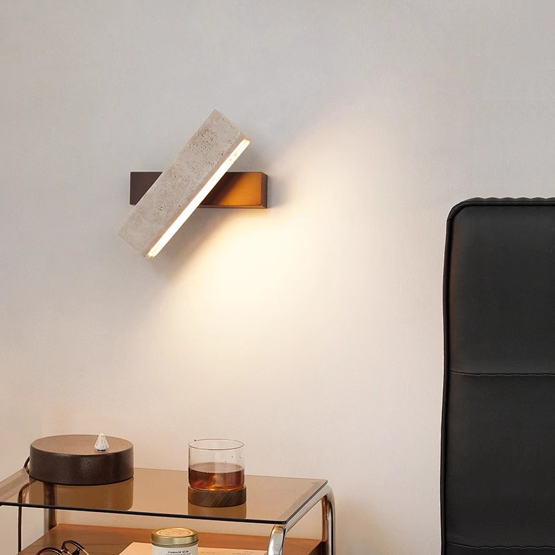 侘寂风中古黄洞石床头壁灯