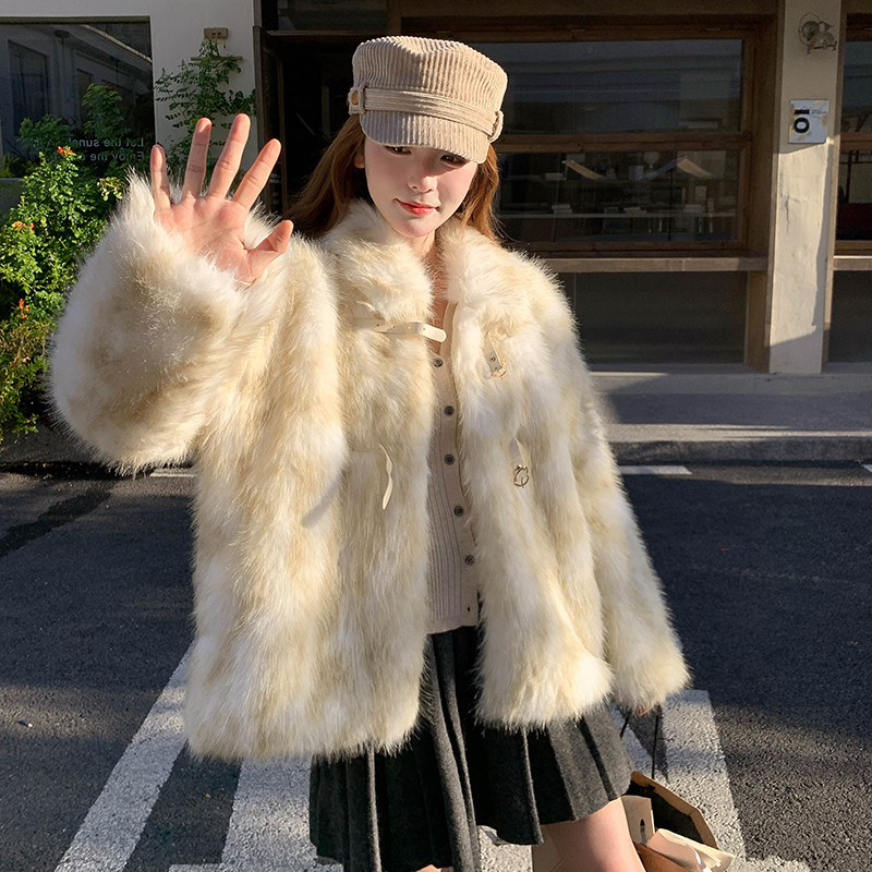 复古仿狐狸毛皮草外套女2025秋冬新款宽松小个子显瘦长袖毛毛上衣