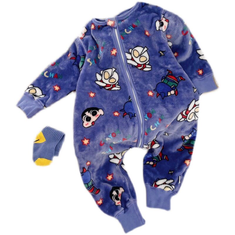 BOYS AND GIRLS BABY SLEEPING BAG AUTUMN AND WINTER THICKENED NEW SMALL AND MIDDLE-AGED CHILDRENS HOME CLOTHES CHILDRENS ONE-PIECE PAJAMAS DOUBLE-LAYER FLANNEL