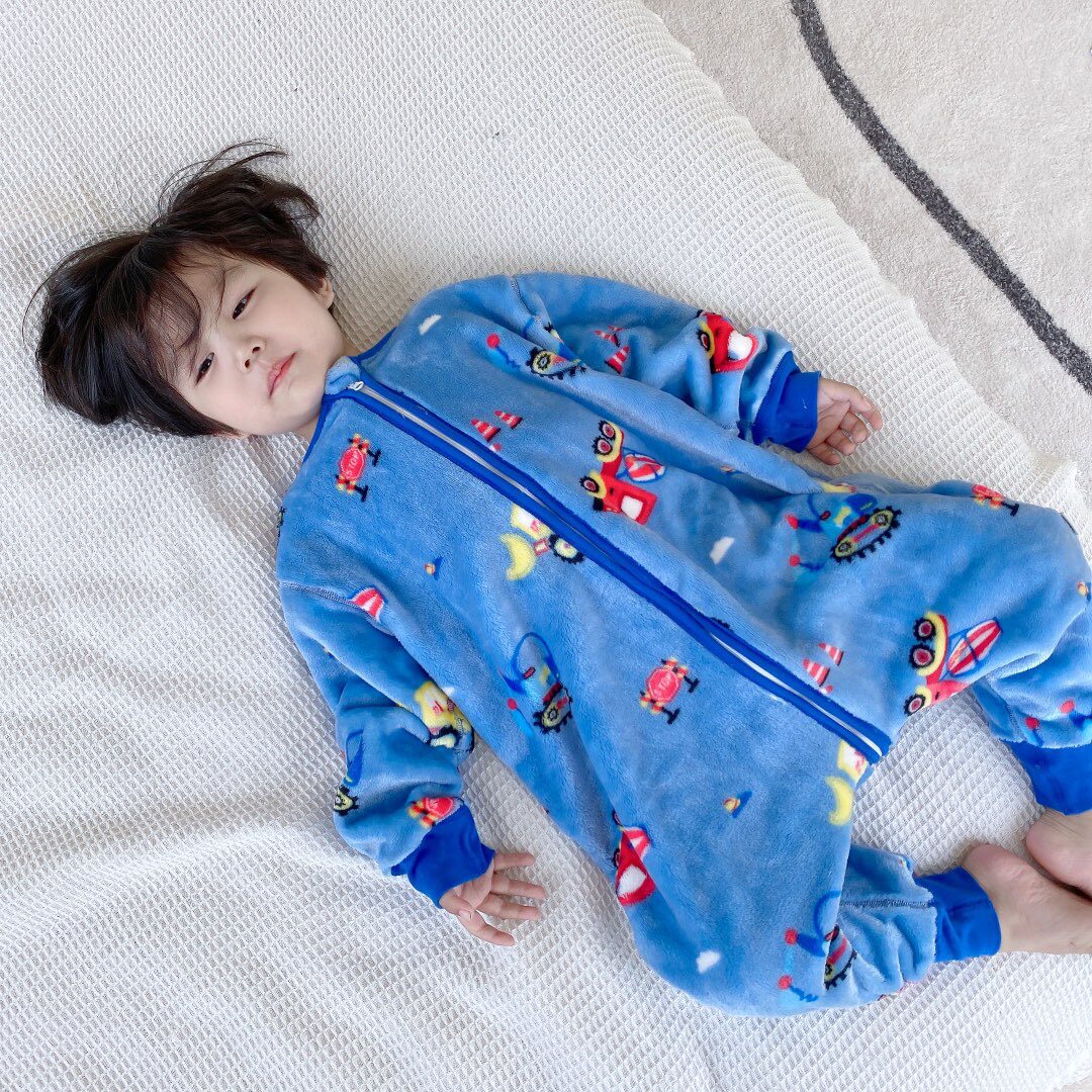 BOYS AND GIRLS BABY SLEEPING BAG AUTUMN AND WINTER THICKENED NEW SMALL AND MIDDLE-AGED CHILDRENS HOME CLOTHES CHILDRENS ONE-PIECE PAJAMAS DOUBLE-LAYER FLANNEL