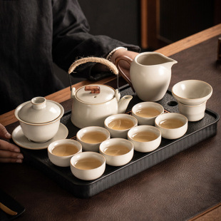 轻奢高档家用新汝窑陶瓷盖碗喝茶茶壶茶盘茶杯功夫泡茶具 茶具套装