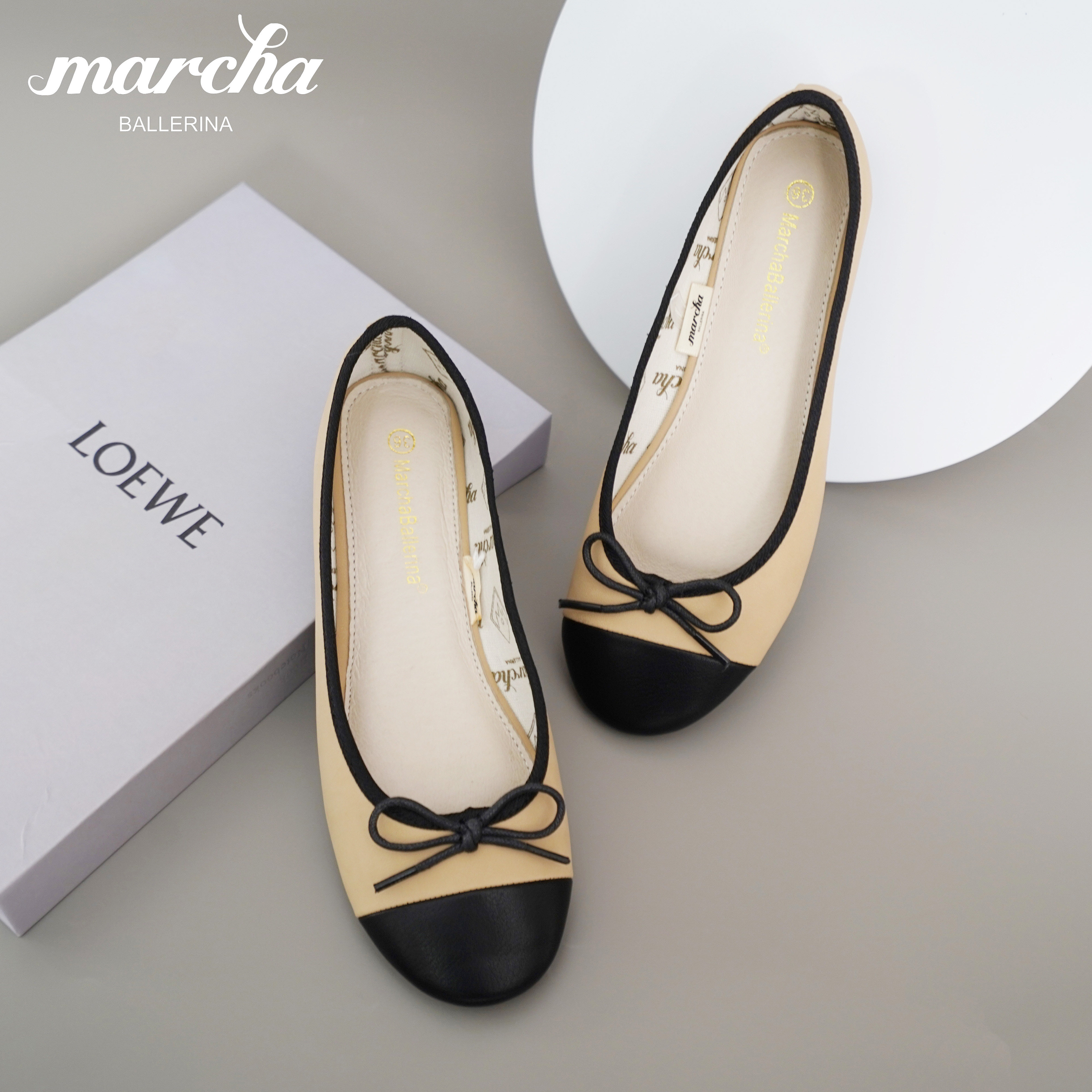 2021年marcha芭蕾舞鞋蝴蝶结浅口圆头套脚单鞋日常简约拼色平底鞋