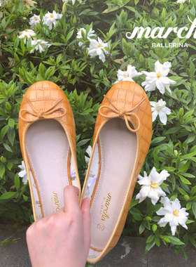 marcha鞋一脚蹬芭蕾舞平底女鞋蝴蝶结圆头浅口瓢鞋百搭单鞋豆豆鞋