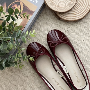 marcha鞋一脚蹬芭蕾舞平底女鞋蝴蝶结圆头浅口瓢鞋日系大码女单鞋