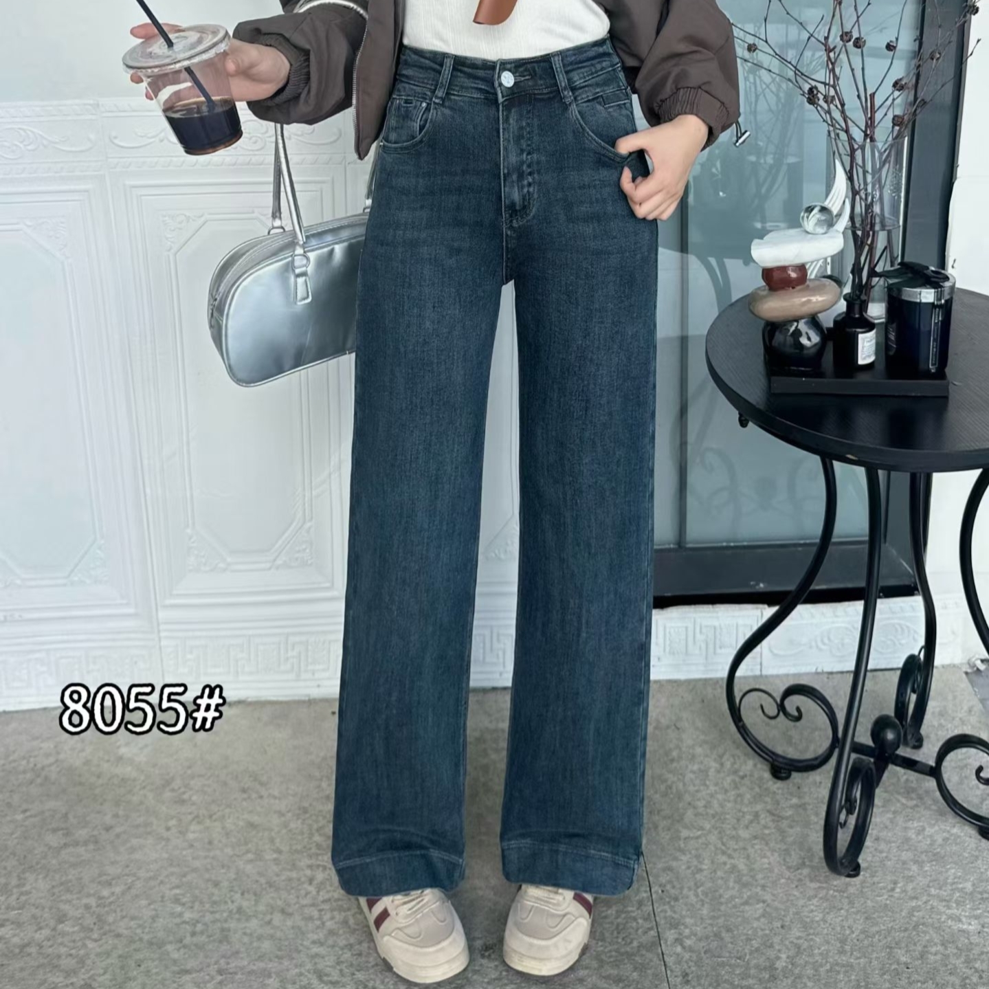 2025年新款弹力大码九分牛仔裤女显瘦窄版直筒裤潮春秋面料松紧腰