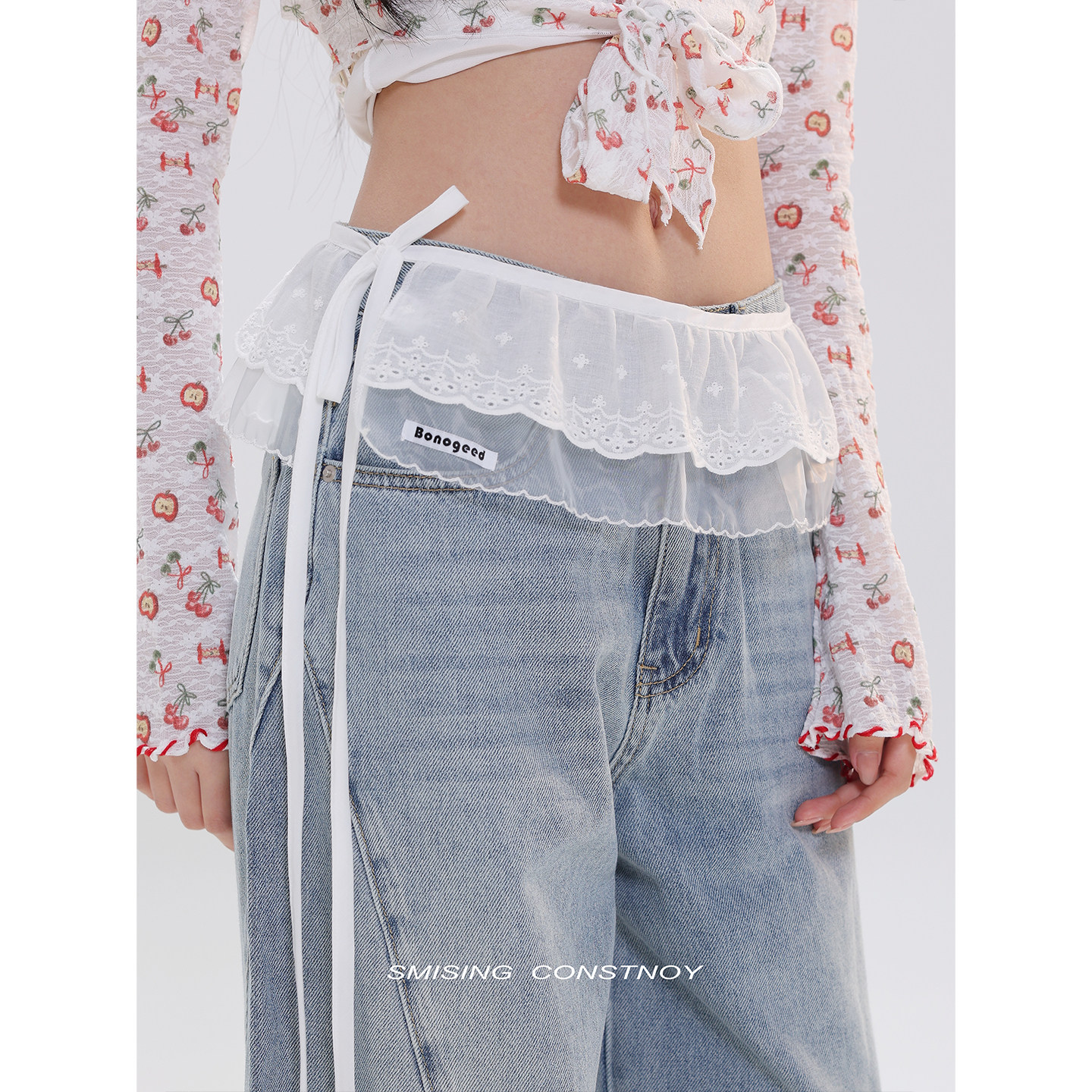 2026韩系甜美少女风白色蕾丝屁帘半身裙女春夏季叠穿系带百搭短裙