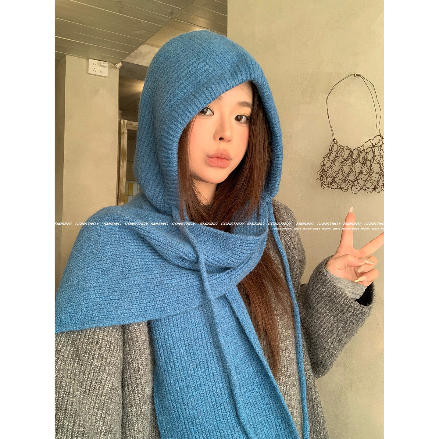 蓝色巴拉克拉法帽女冬季连帽围巾一体护耳保暖防寒针织帽子大头围,服饰配件/皮带/帽子/围巾,帽子,淘宝优惠券,粉丝福利购,淘宝优惠卷