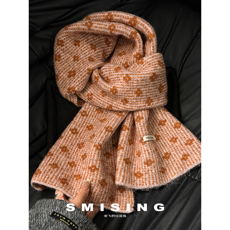 韩系氛围感复古小花双面针织围巾