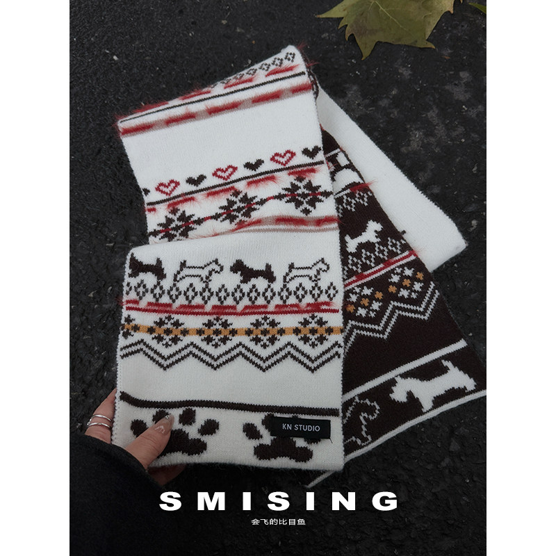 2025新款复古费尔岛小狗爪爪提花针织围巾女秋冬保暖加厚防寒围脖,服饰配件/皮带/帽子/围巾,围巾/丝巾/披肩,淘宝优惠券,粉丝福利购,淘宝优惠卷