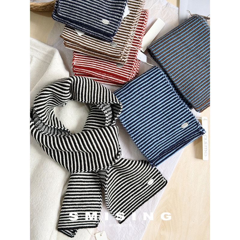 韩系新款金属小标条纹针织围巾女秋冬季学生文艺百搭极简风围脖潮,服饰配件/皮带/帽子/围巾,围巾/丝巾/披肩,淘宝优惠券,粉丝福利购,淘宝优惠卷