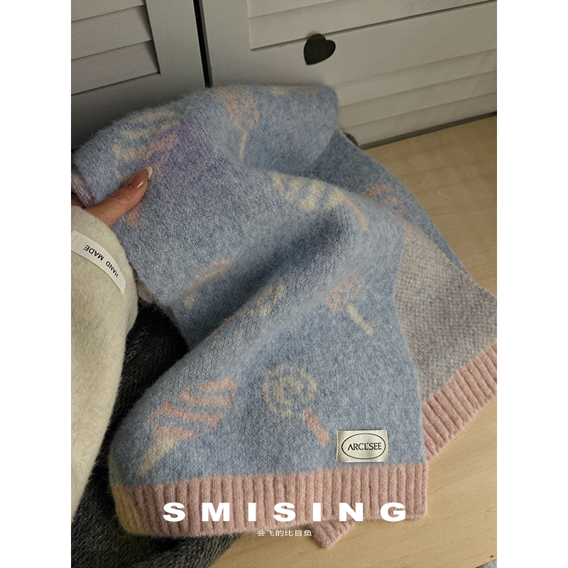 日系甜美可爱糖果针织围巾女秋冬季2025新款加厚保暖防寒护颈围脖