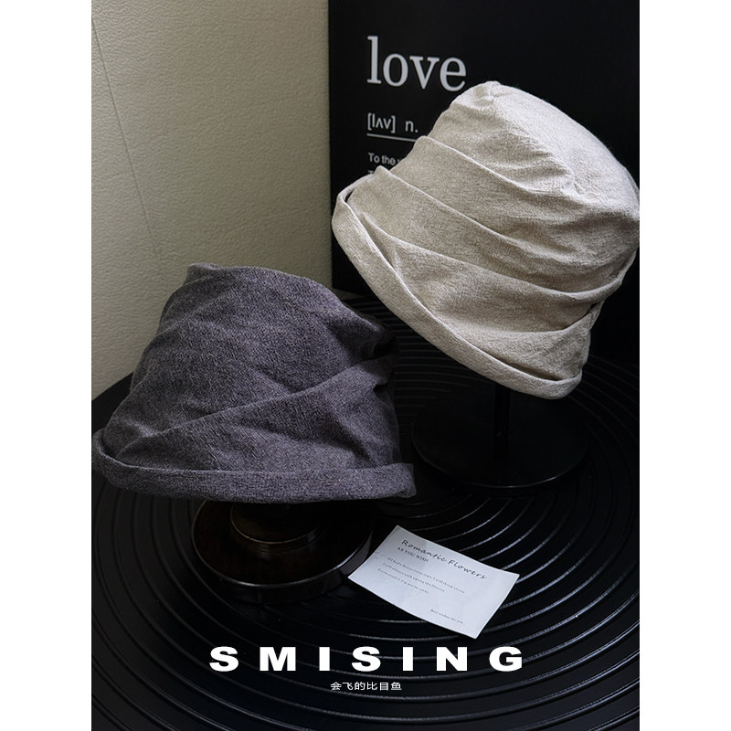 2026新款韩版复古纯色亚麻渔夫帽女春秋时尚百搭显脸小高品质盆帽