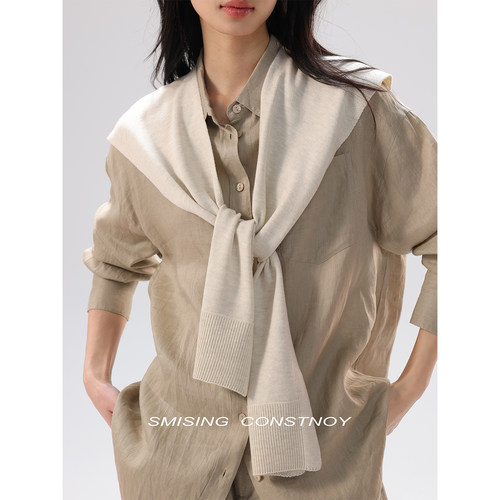 韩版慵懒风纯色针织披肩女