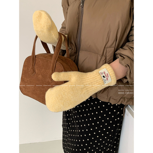 韩系氛围感针织连指手套女秋冬保暖露指可触屏防寒保暖毛绒包套潮