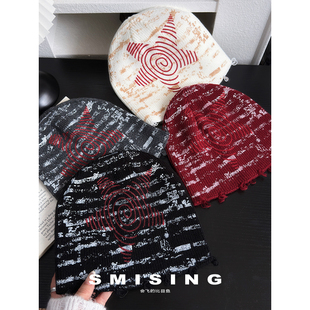 街头辣妹百搭针织冷帽 破洞包头帽女秋季 美式 复古设计感五角星时尚