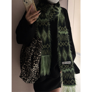 保暖百搭长款 韩版 围脖 费尔岛风复古针织毛线围巾女秋冬季 2025新款