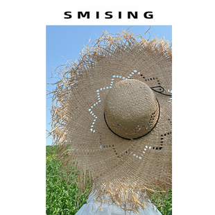 田园风蝴蝶结镂空编织大檐草帽女春夏季新款海边度假遮阳防晒帽子