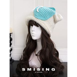 大无语可爱搞怪水滴流汗毛线帽子女秋冬季日系保暖趣味创意套头帽