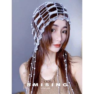 2025韩版手工串珠镂空帽子女夏季新款小众设计感个性显脸小套头帽