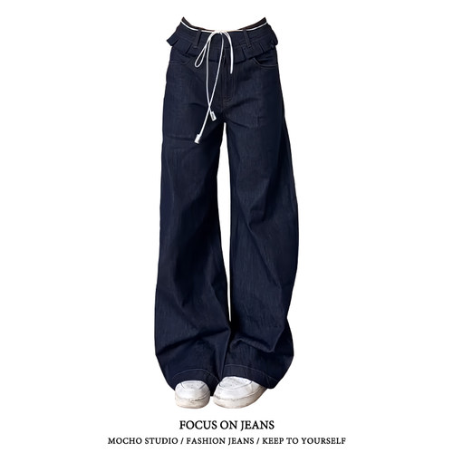 美式复古弯刀直筒牛仔裤女夏季薄款高街小众设计感宽松垂感阔腿裤