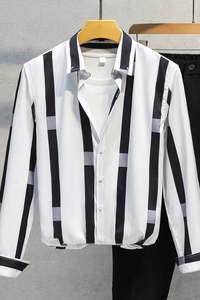 韩版男士条纹衬衫长袖弹力修身青年潮流帅气男衬衣1301-CS165-P28图片
