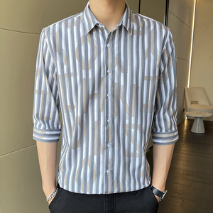 夏季男士七分袖衬衫韩版潮流帅气百搭中袖印花衬衣1301-CS176-P28,男装衬衫,星座1301