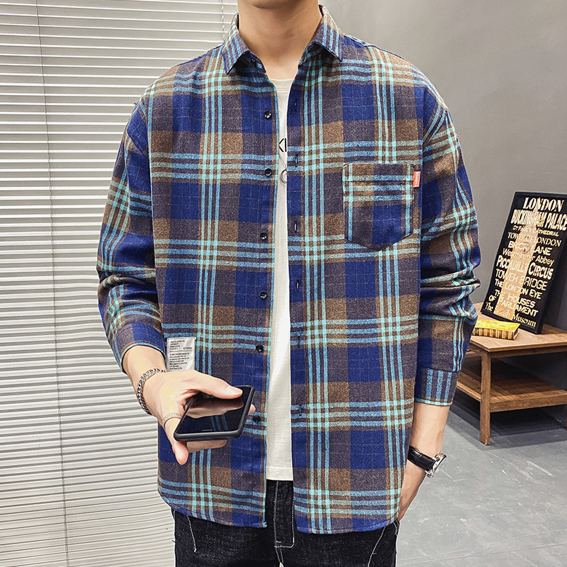 港风格子衬衫男长袖休闲衬衣青少年帅气寸衫潮1301-CS120-P26图片