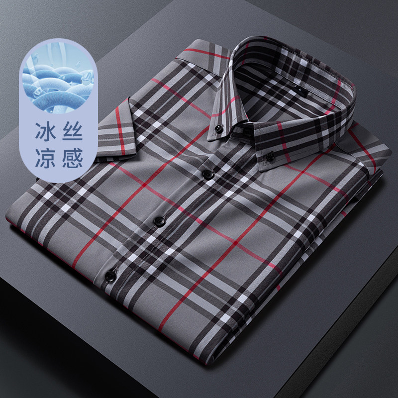 夏季格子衬衫男士短袖薄款韩版潮流帅气衬衣备货足1301-CS180-P30图片