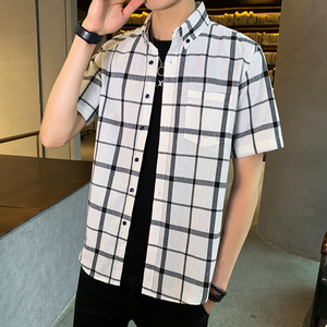 男士短袖格子衬衫夏季薄款韩版时尚百搭青少年衬衣1301-CS109-P25图片