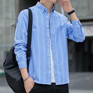春秋款牛津纺衬衫男士长袖韩版商务休闲条纹衬衣潮1301-CS183-P35图片