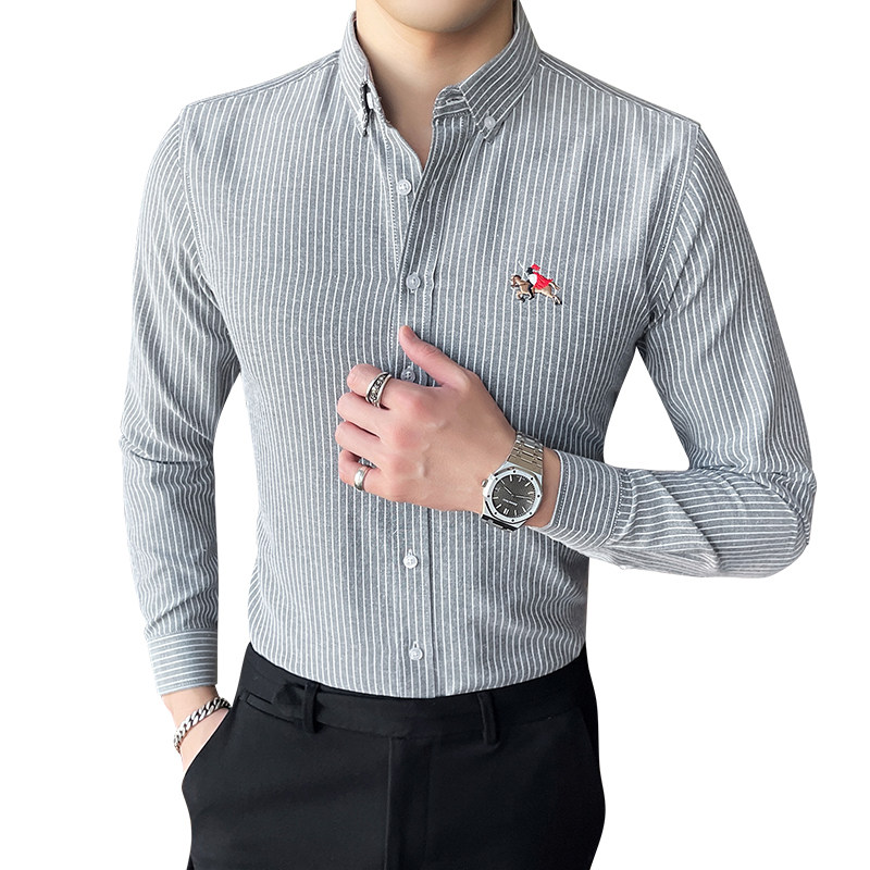 春季男士牛津纺衬衫长袖韩版潮流帅气青年刺绣衬衣1301-CS123-P28,男装衬衫,星座1301