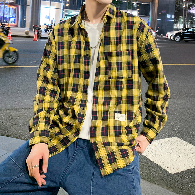 春季格子衬衫男长袖新款港风青少年学生帅气衬衣潮1301-CS116-P26,男装衬衫,星座1301