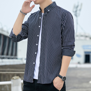 韩版条纹衬衫男长袖修身衬衣青年帅气休闲寸衫1301-CS122-P28,白球衣里面搭配黑衬衫图片