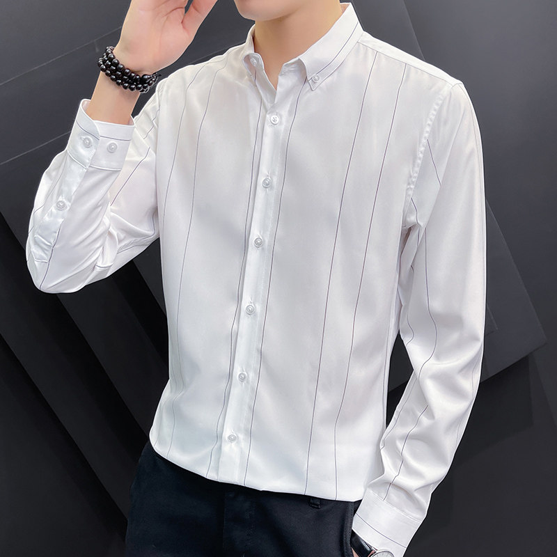 韩版男士条纹衬衫长袖潮流修身青年帅气衬衣备货足1301-CS161-P30,男装衬衫,星座1301