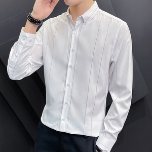 韩版男士条纹衬衫长袖潮流修身青年帅气衬衣备货足1301-CS161-P30图片
