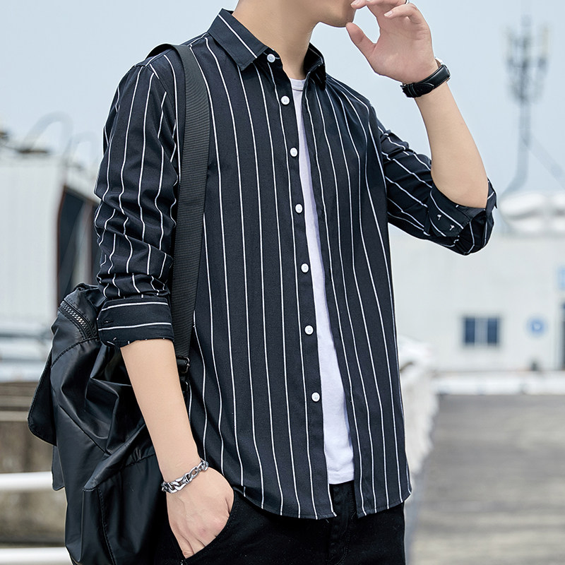 男士条纹衬衫长袖韩版潮流帅气休闲衬衣备货足1301-CS125-P28,男装衬衫,星座1301