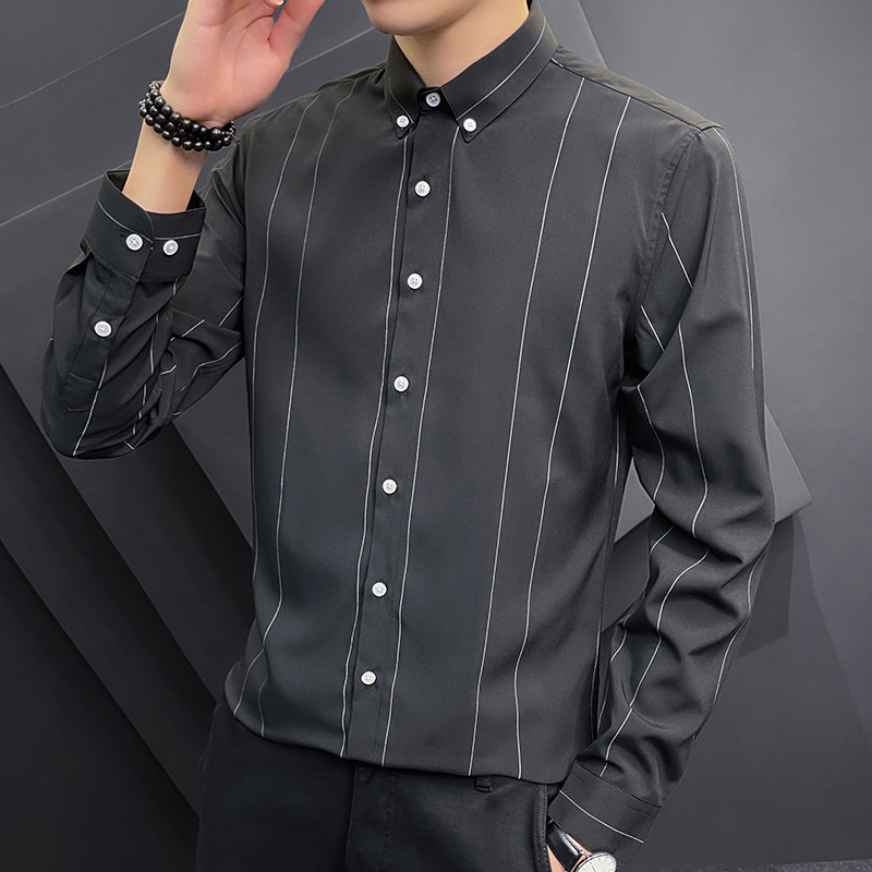 韩版男士条纹衬衫长袖潮流修身青年帅气衬衣备货足1301-CS161-P30图片